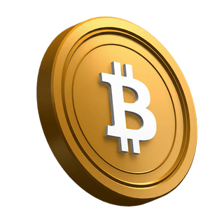 Pièce Bitcoin (BTC) en position inclinée dans le design de la section hero